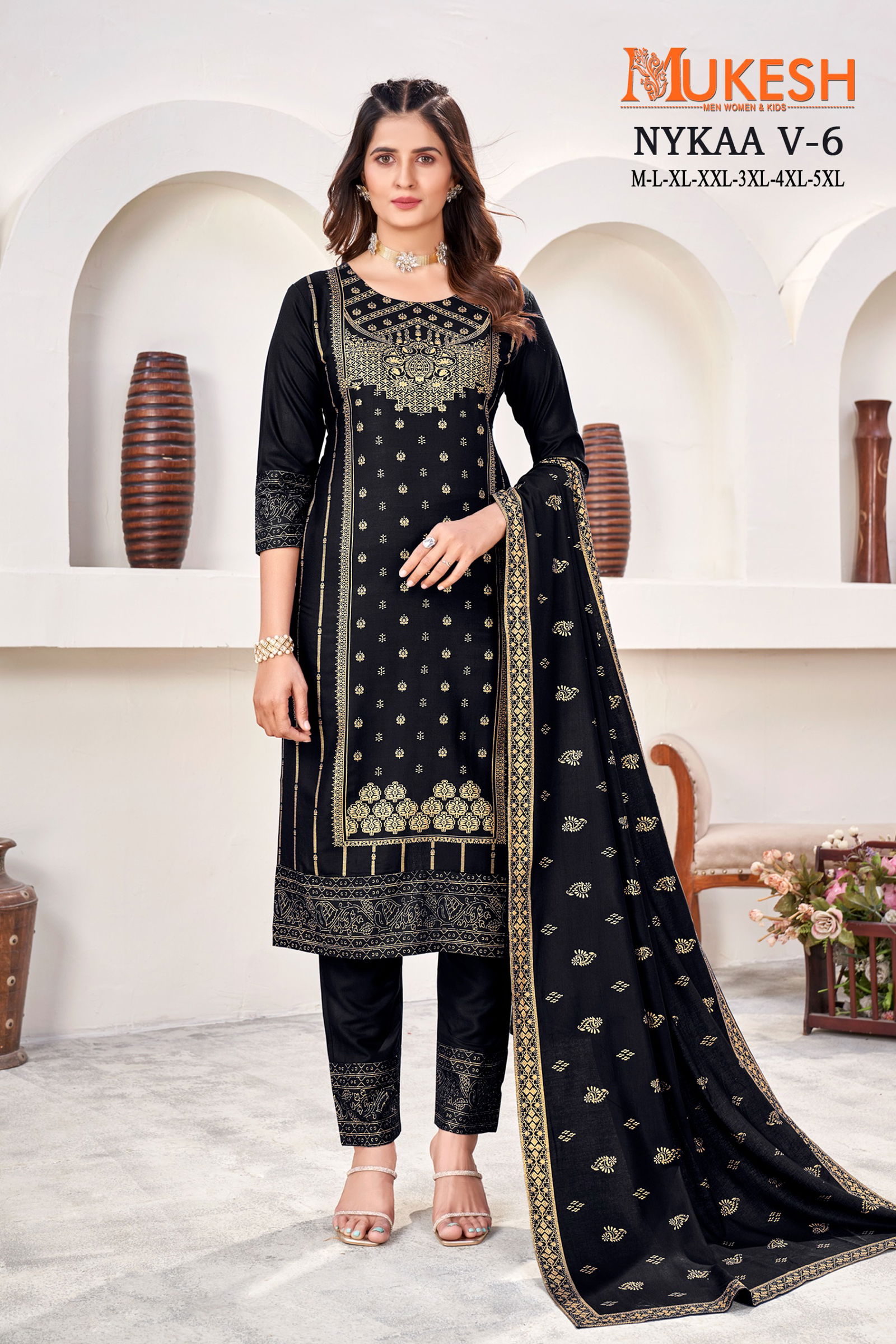 Nykaa V 6 By Mukesh Rayon Gold Printed Kurti With Bottom Dupatta Wholesale Market In Surat
